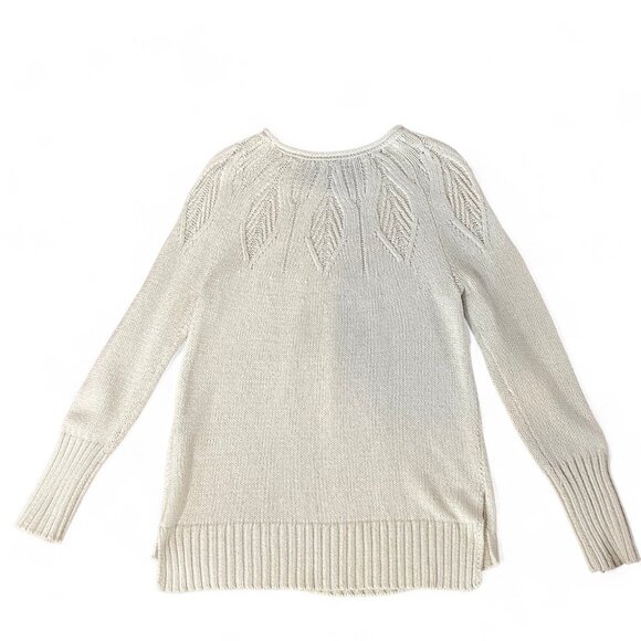 Chaps Womens Size Medium Cream Metallic Sweater Pullover Leaf Pattern - Picture 4 of 13